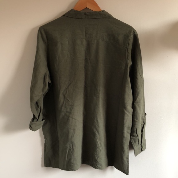 Olive green linen blend long sleeve overshirt - Picture 7 of 7